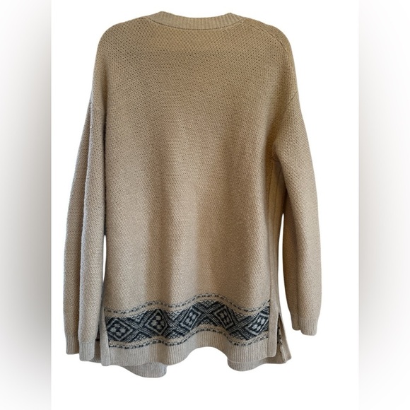 Gap open front geometric Aztec boho cardigan Large tan gray neutral 14% wool - Picture 3 of 6